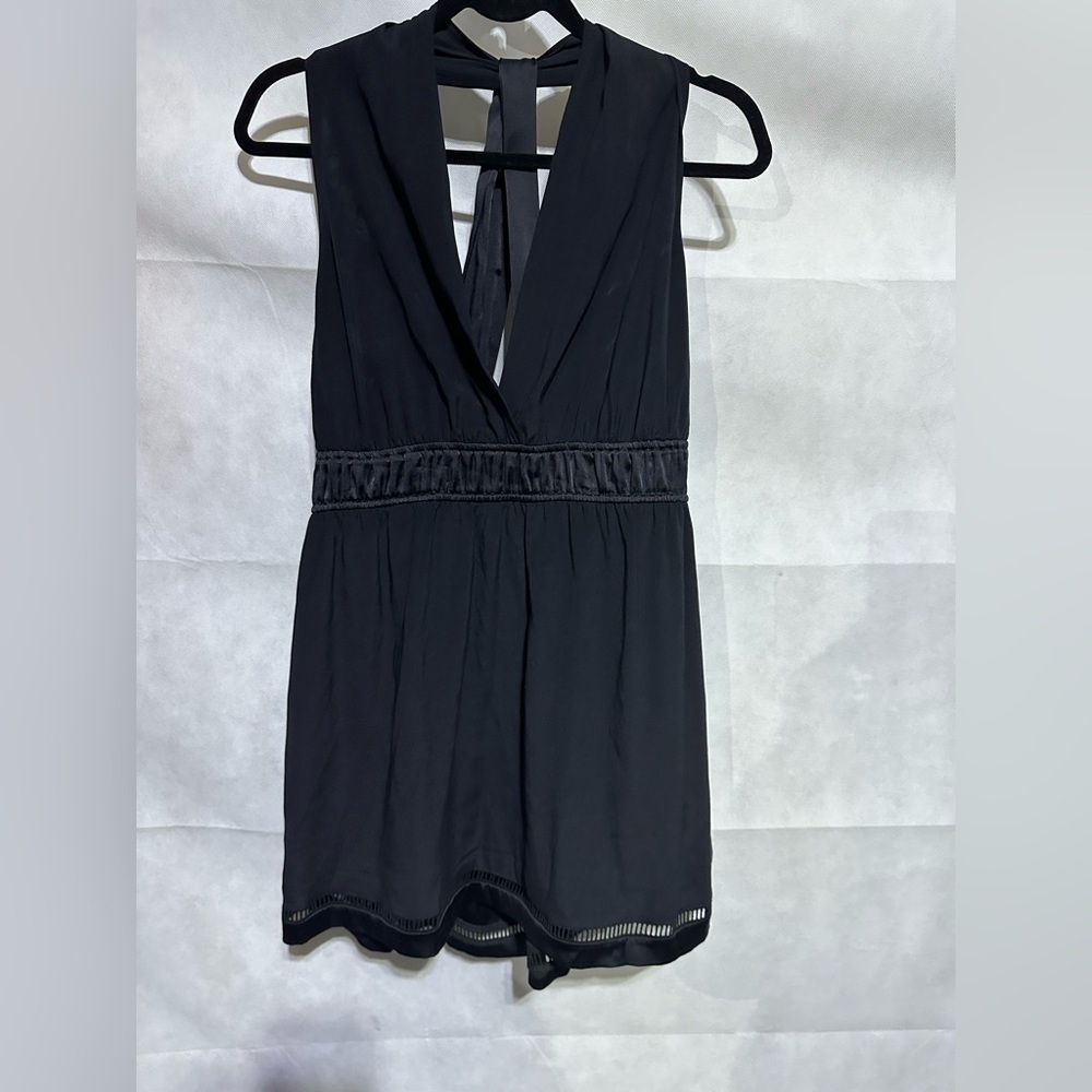 Hale Bob Womens 100% Silk Black Babydoll Crossback Mini Dress Sz Large 90’s Y2k